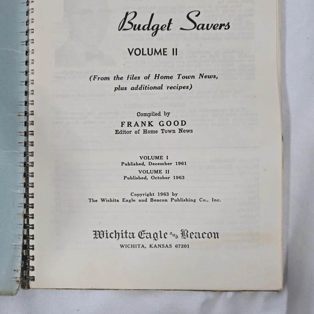 Rare Vintage 1963 Recipes And Budget Saves Cookbook Volume 2 | Home Town News